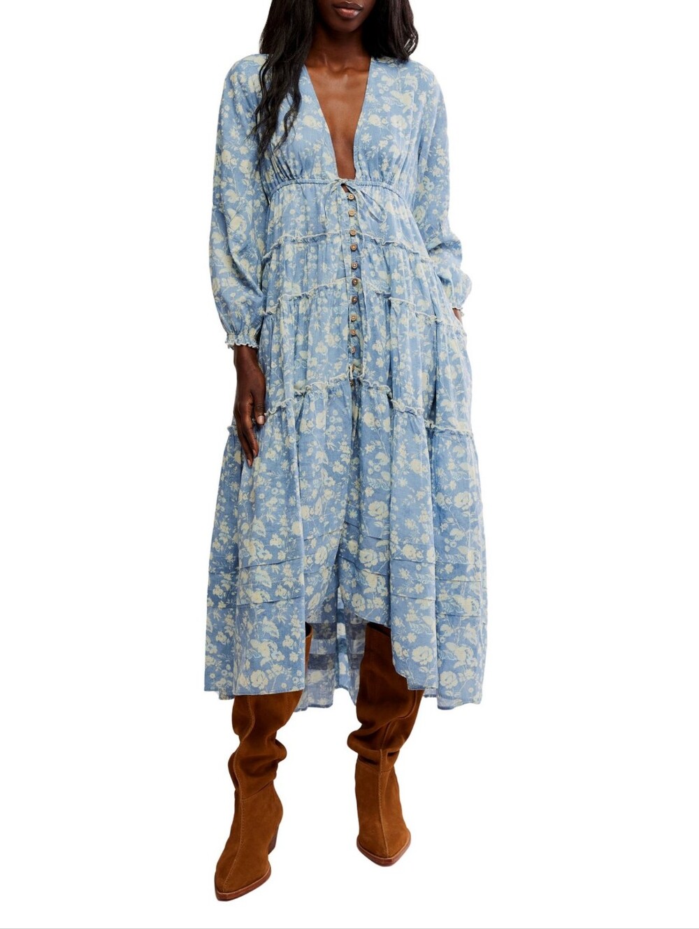 𝙁𝙧𝙚𝙚 𝙋𝙚𝙤𝙥𝙡𝙚 Pappiet Midi Dress in Bluebell Combo • Medium
